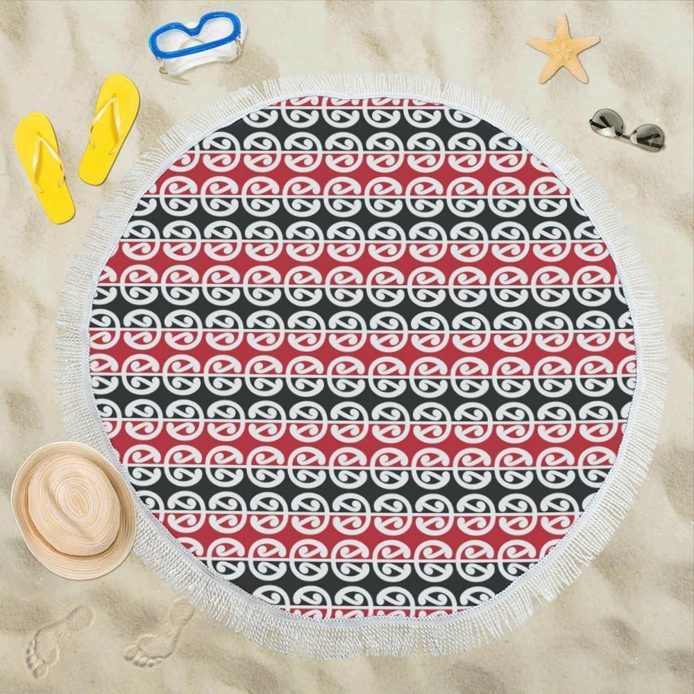 Maori Classic Themed Design Print Round Beach Towel
