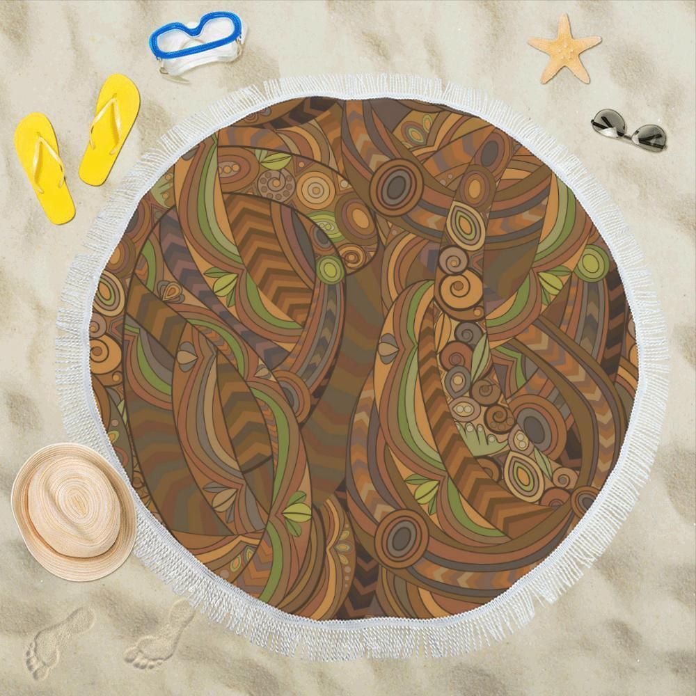 Maori Ornament Design Pattern Printed Round Beach Towel