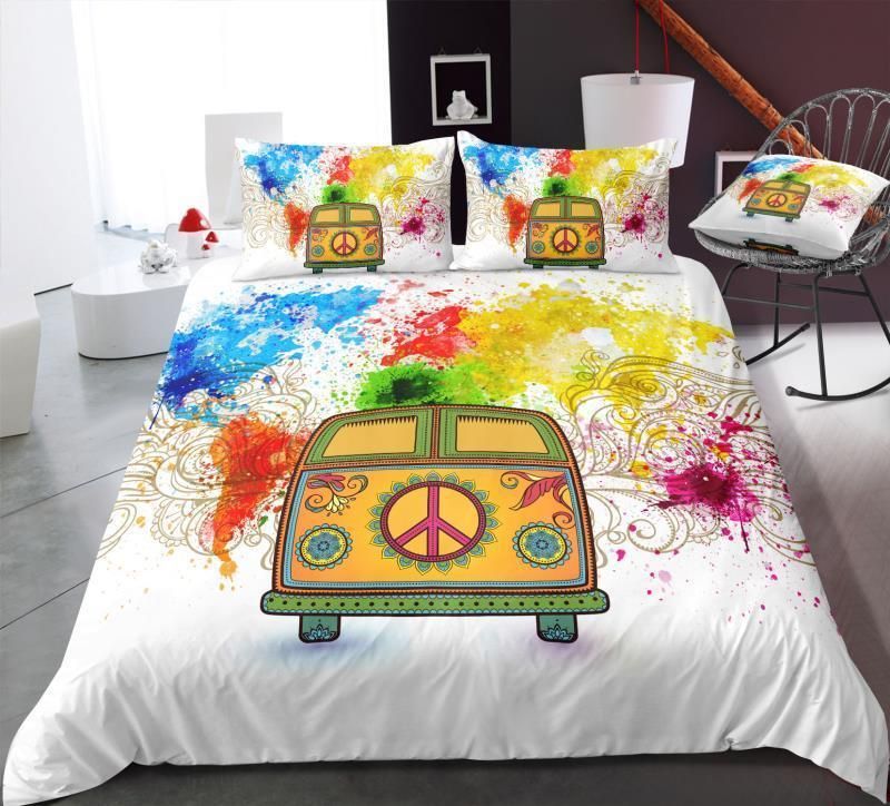Map And Peace And Love Bus Bedding Set
