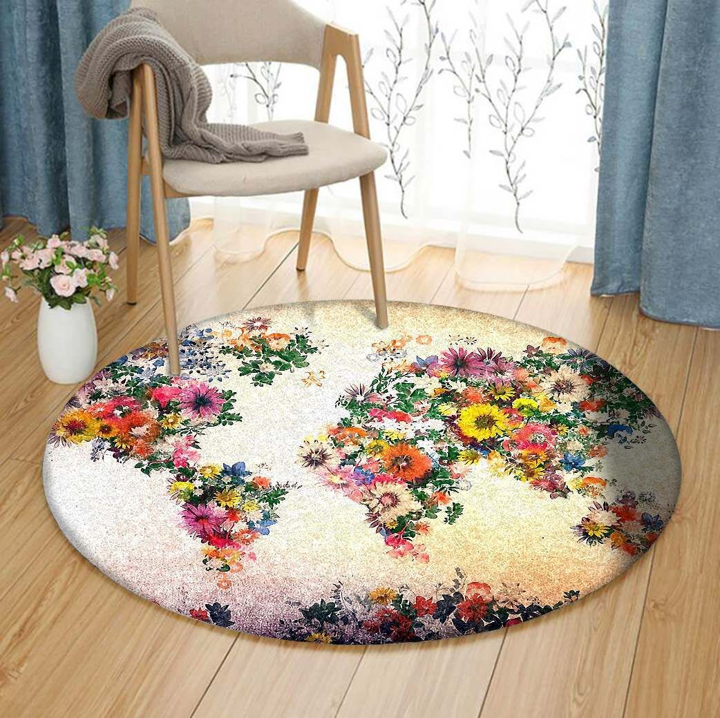 Map Flower Round Carpet