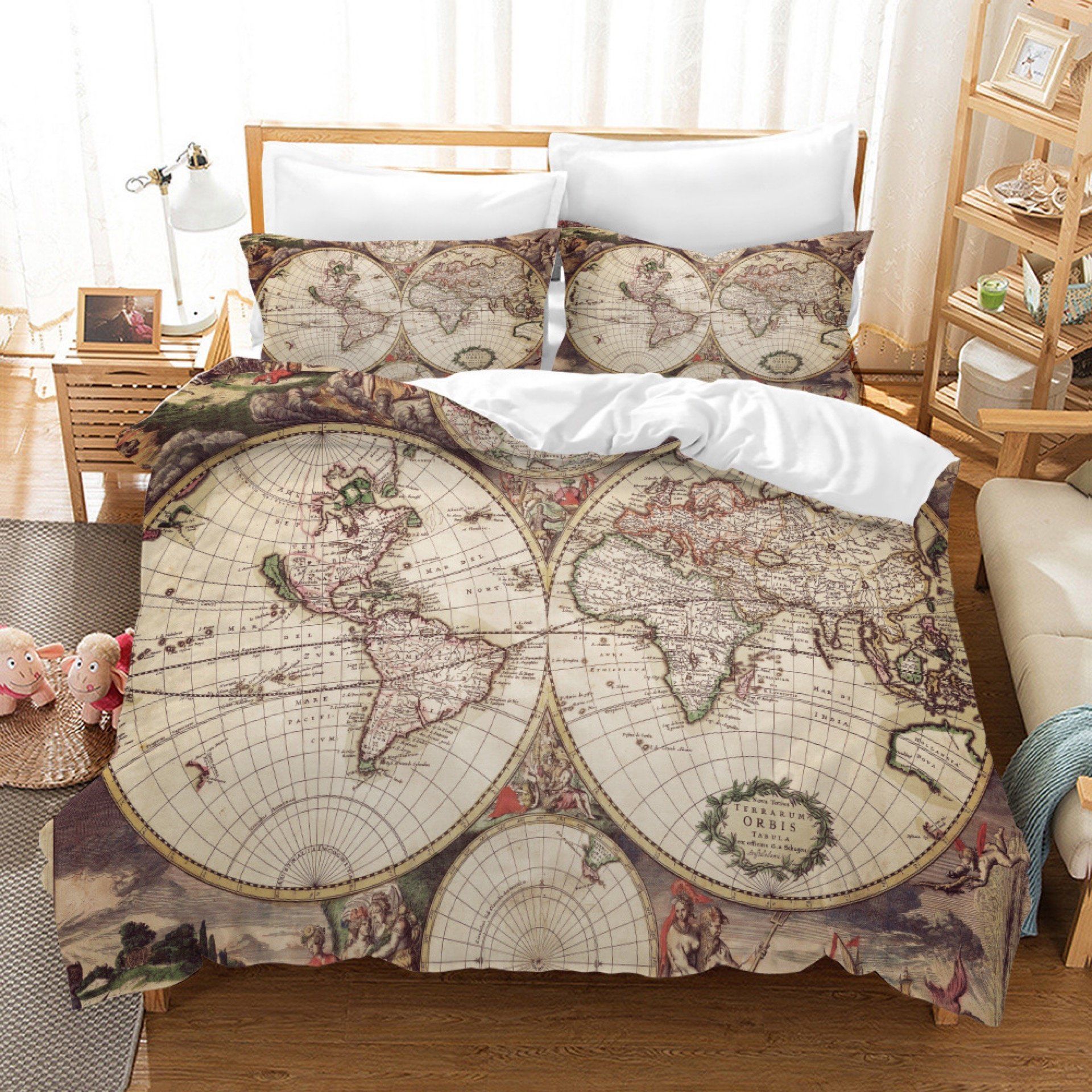 Map Of The World Vintage 3d Printed Bedding Set
