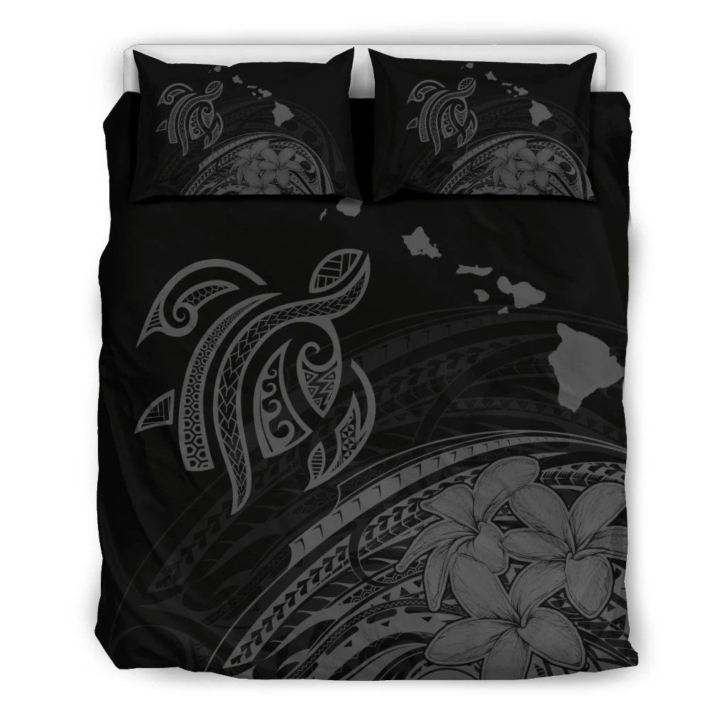 Map Turtle Hibiscus Plumeria Polynesian Gray Bedding Set