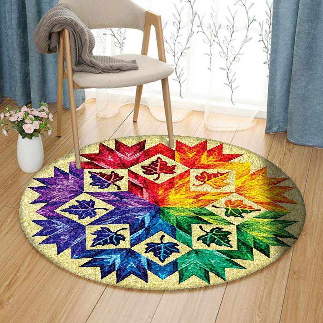Maple Leaves Color Round Carpet