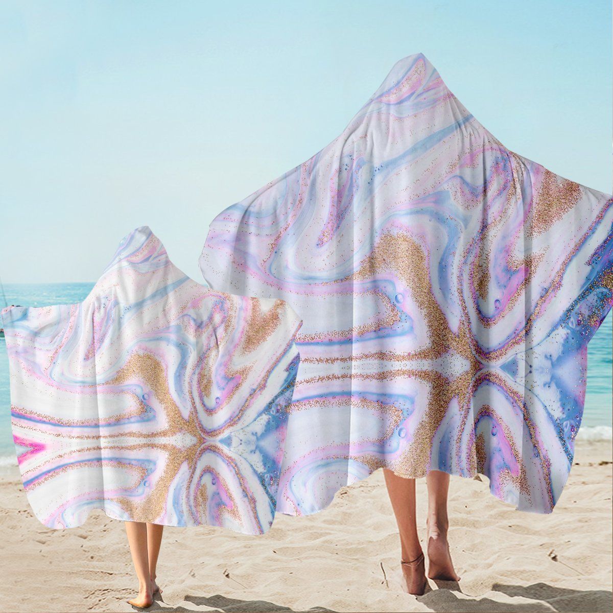 Marble On Sand Renaissance Island Pattern Printed Hooded Towel