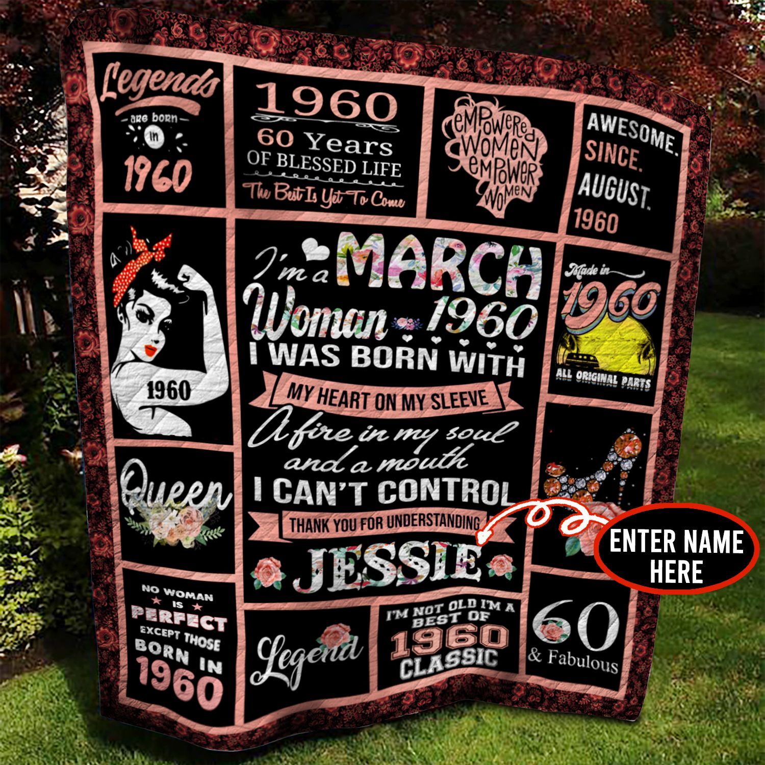 March 1960 Personalized Quilt Blanket BBB010610NB