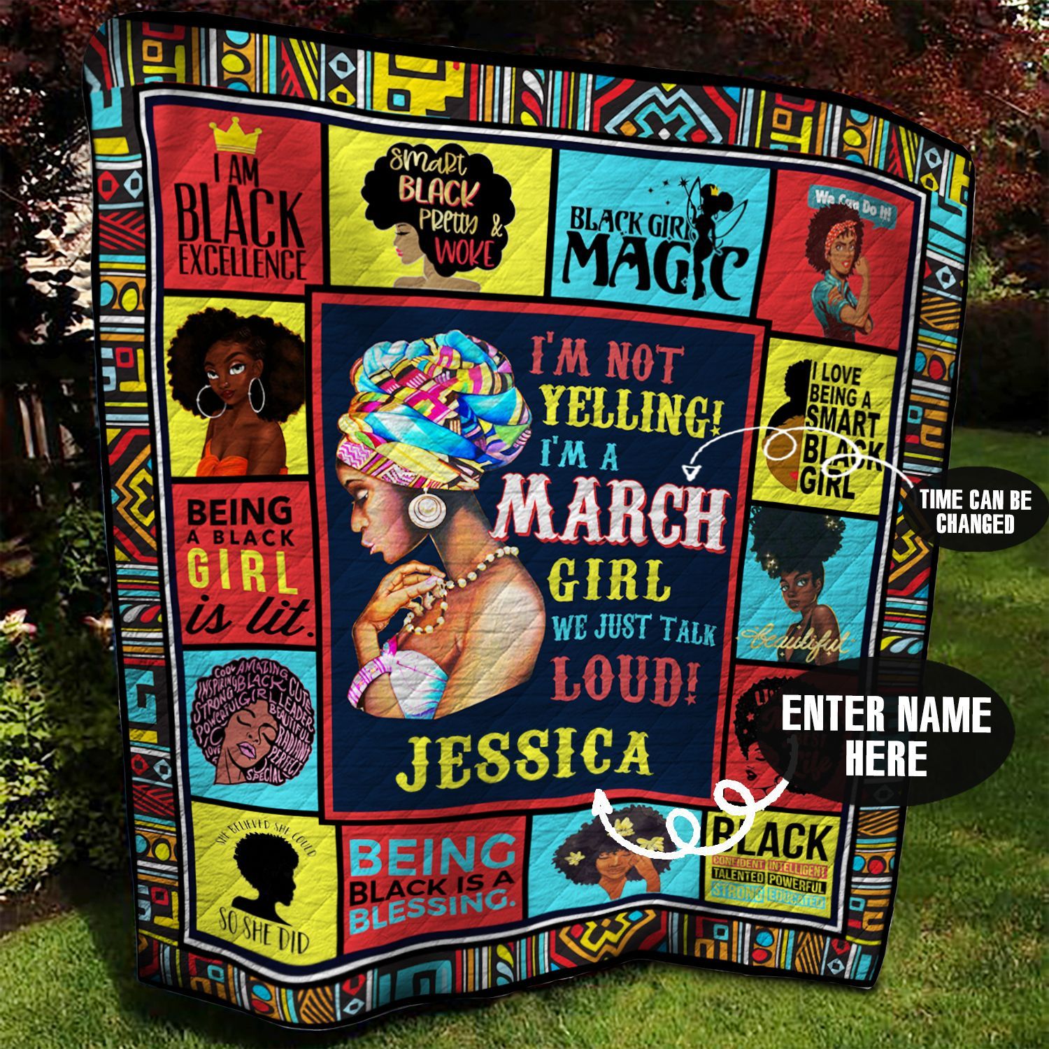 March Black Girl Personalized Quilt Blanket BBB030646HT
