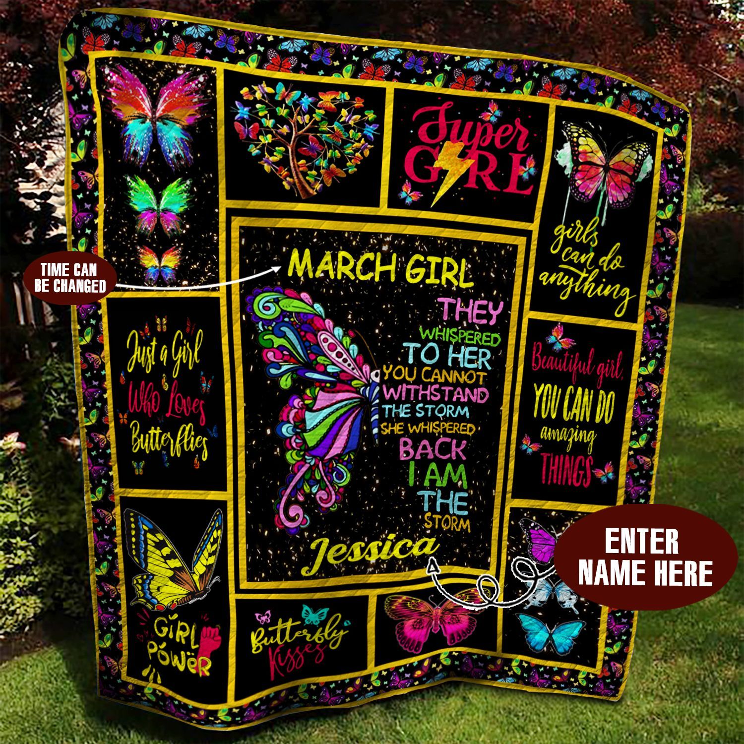 March Butterfly Personalized Quilt Blanket BBB050634MH
