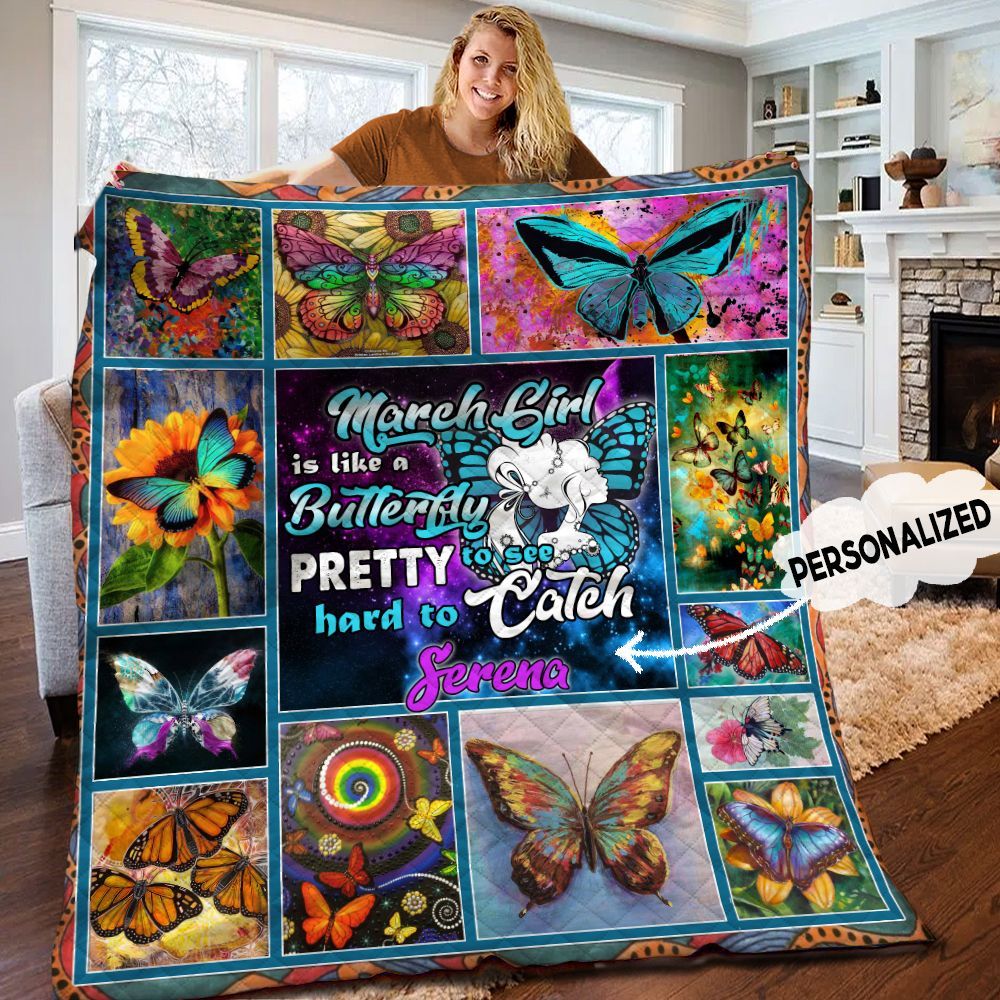 March Butterfly Personalized Quilt Blanket HHH300540TN