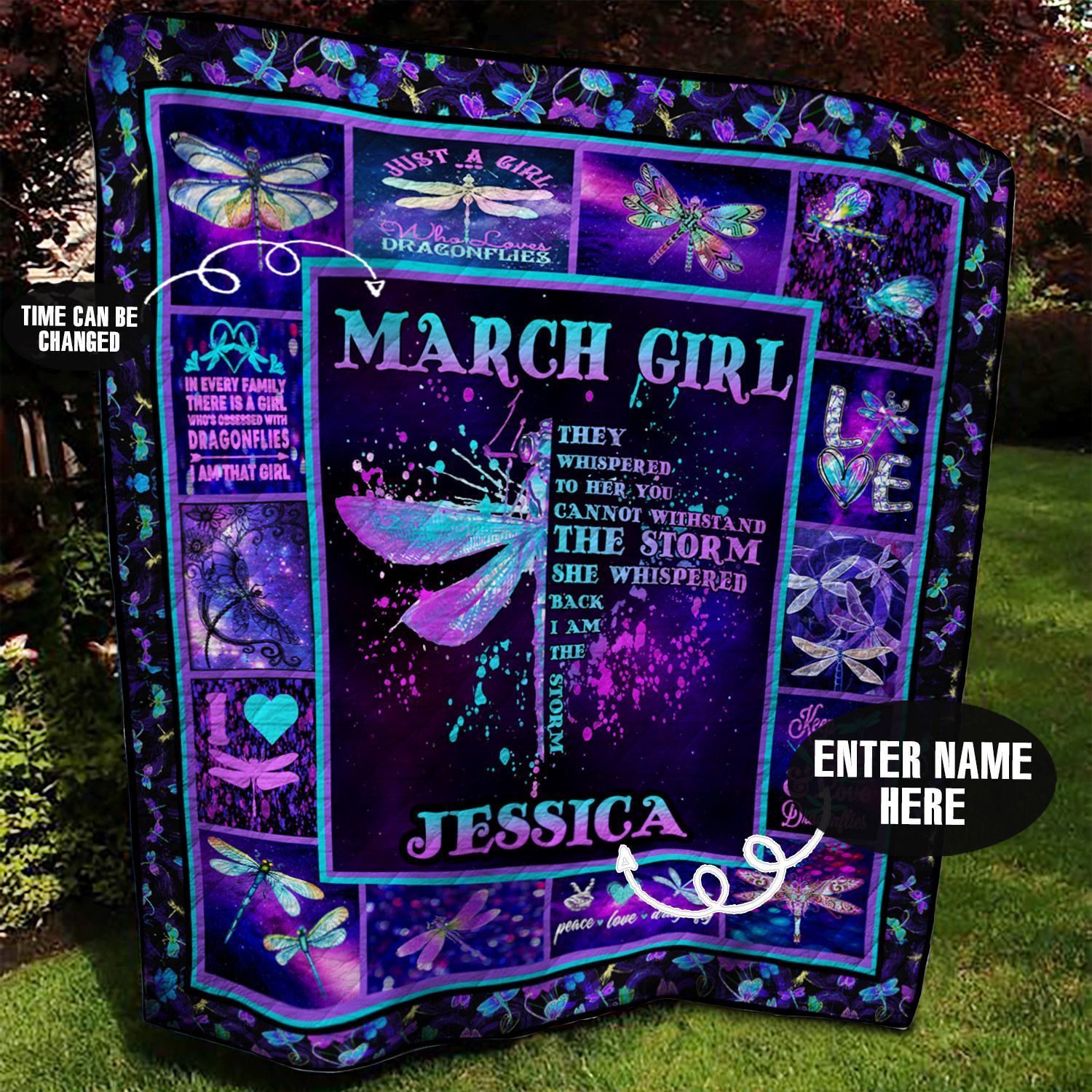 March Dragonfly Personalized Quilt Blanket BBB050668HT