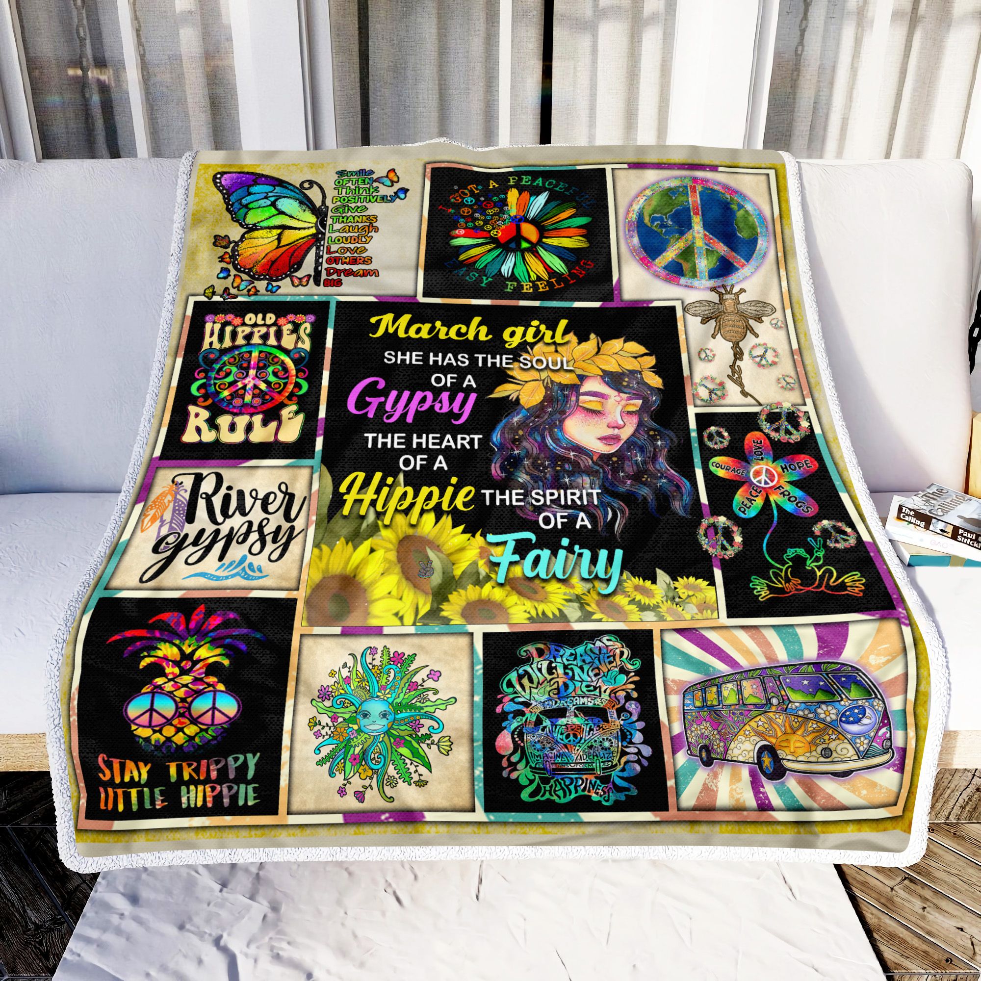 March Girl Hippie Soul Fleece Blanket