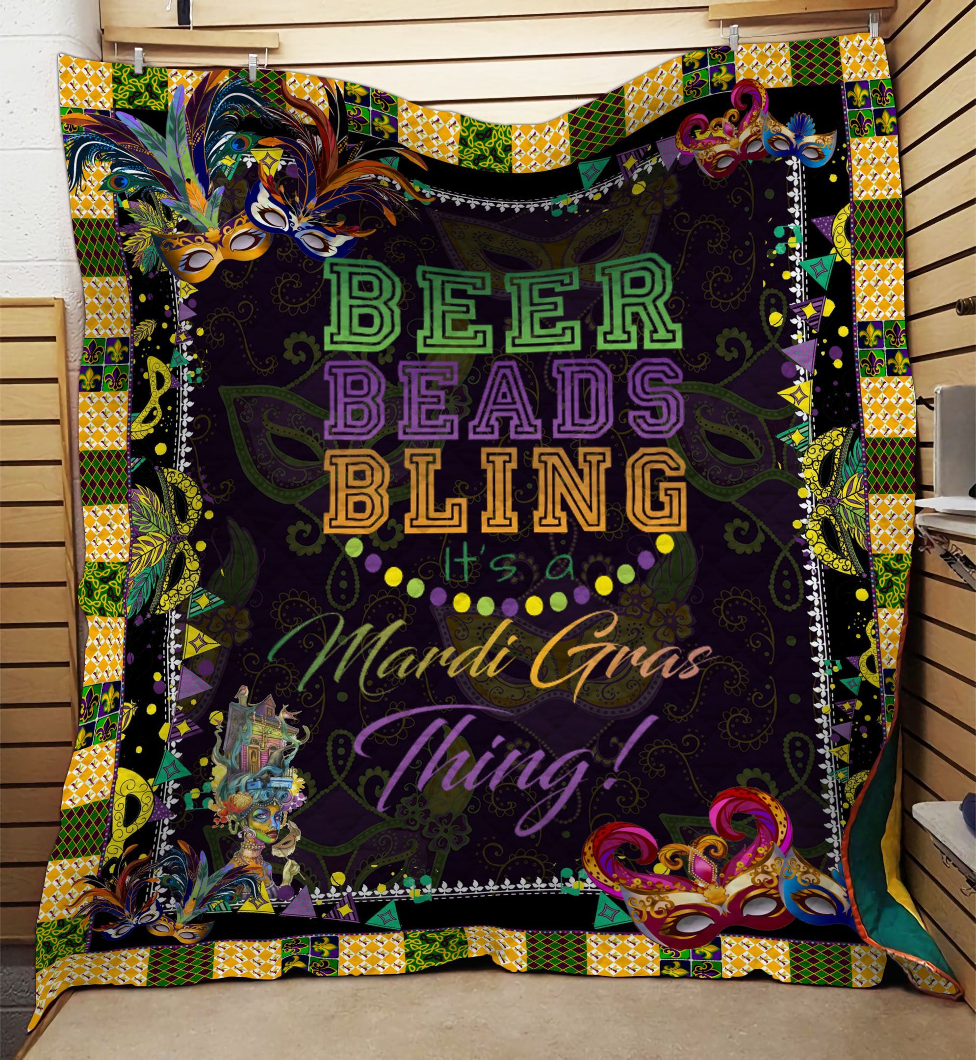 Mardi Gras Beer Beads Bling It s A Mardi Gras Thing GS-NT0602NP Quilt Blanket