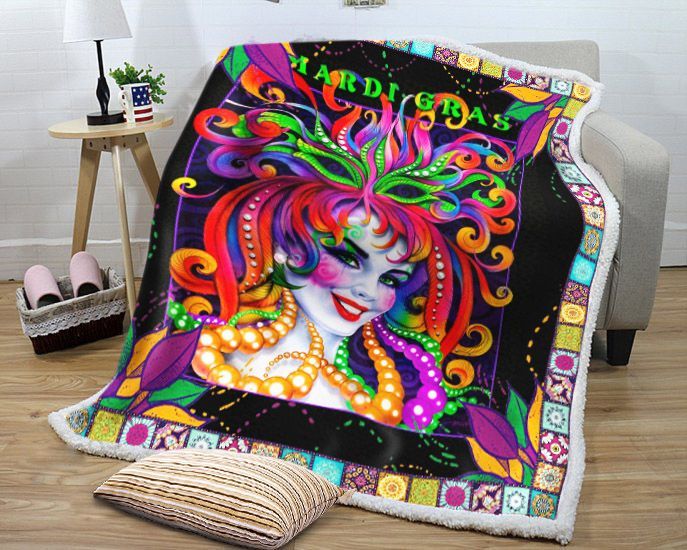 Mardi Gras Carnival Mask Colorful Sherpa Fleece Blanket