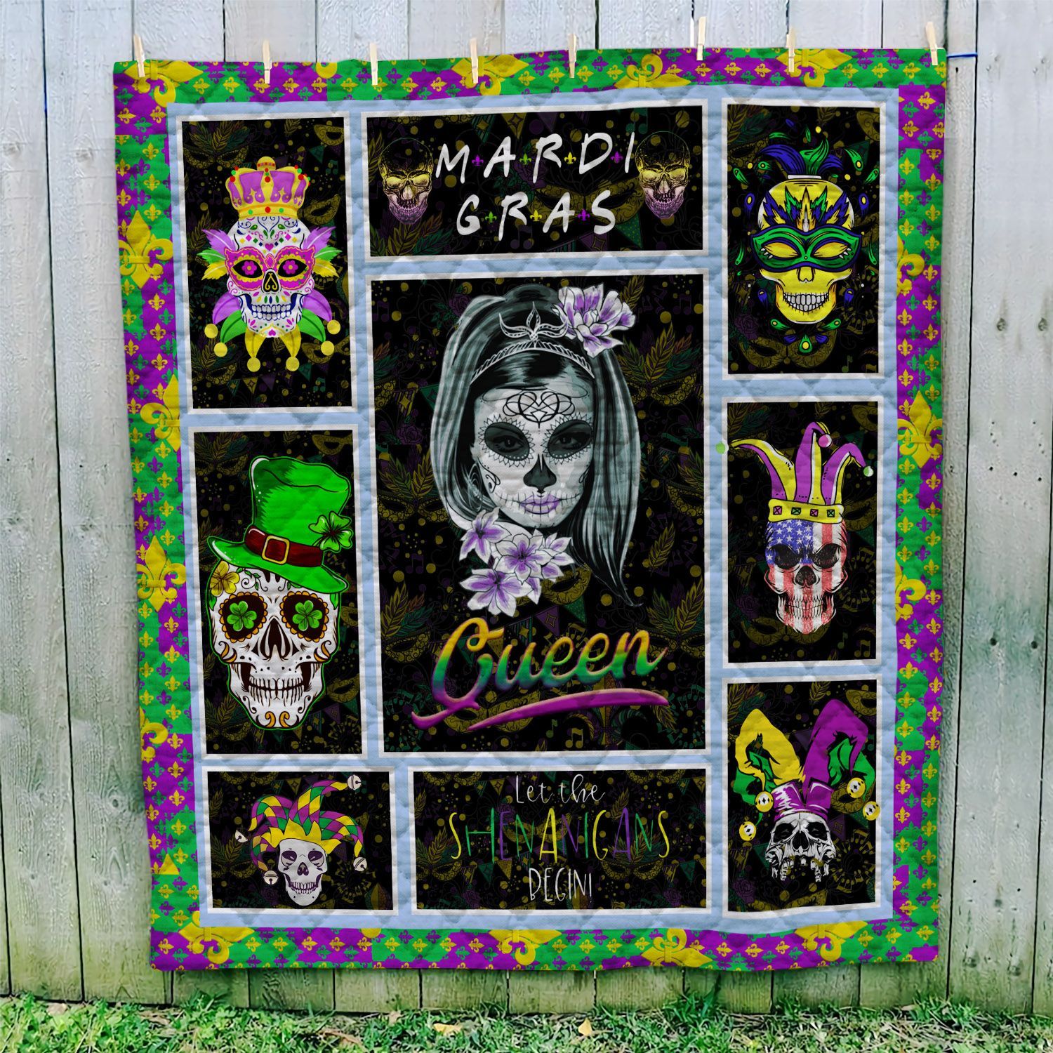 Mardi Gras Skull GS-NT0402NP Quilt Blanket
