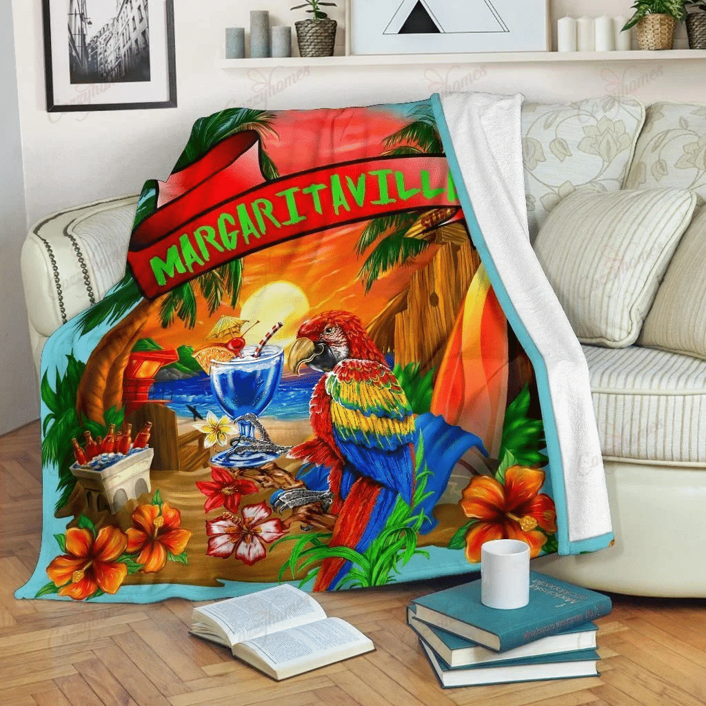 Margaritaville Baby Blue Parrot Sunset Beach Fleece Blanket