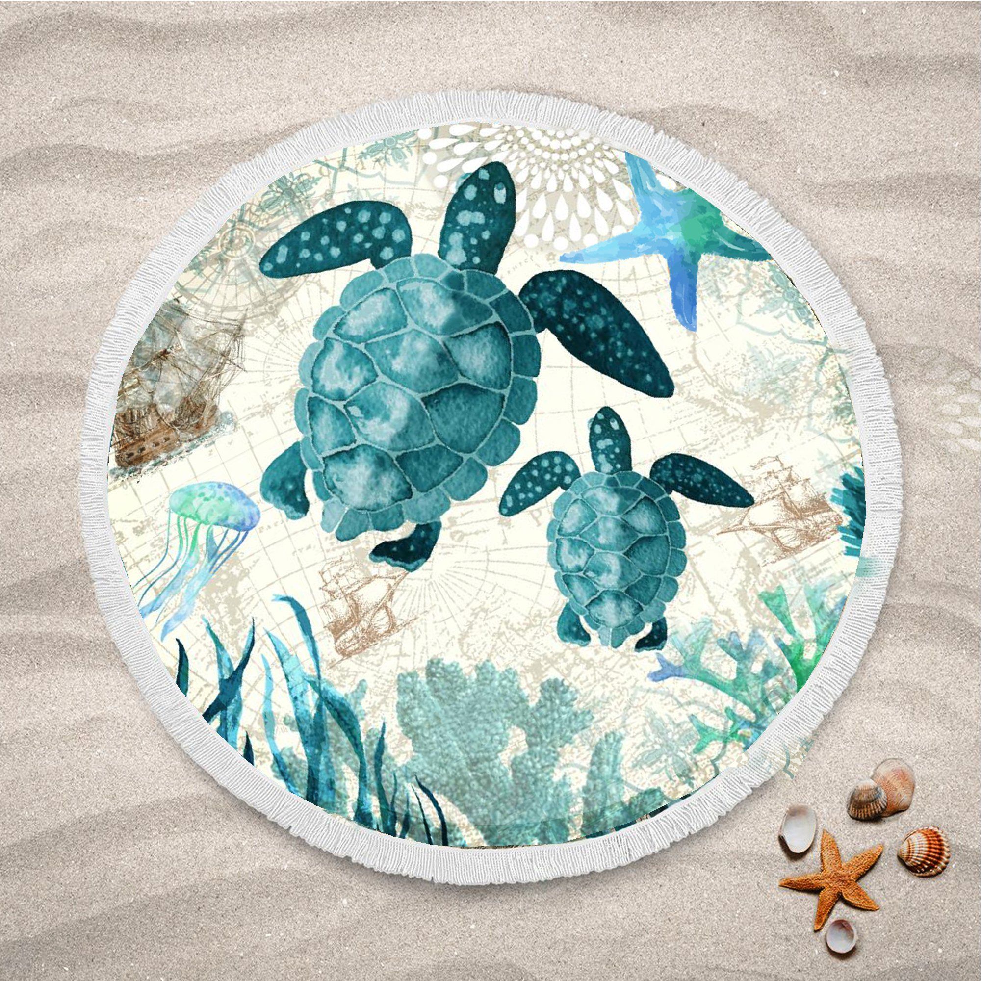 Marina Bay Turtles And Coral Printed Round Beach Towel