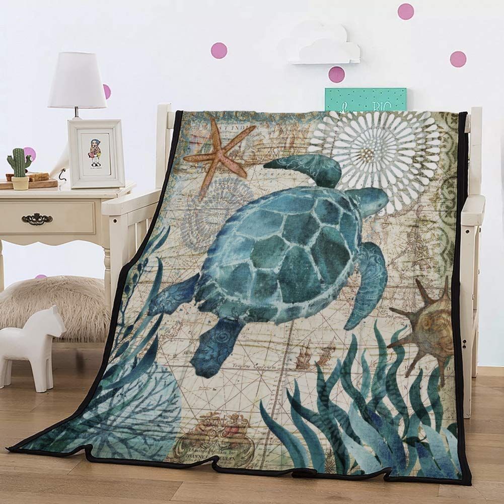 Marine Animal Turtle Sherpa Fleece Blanket