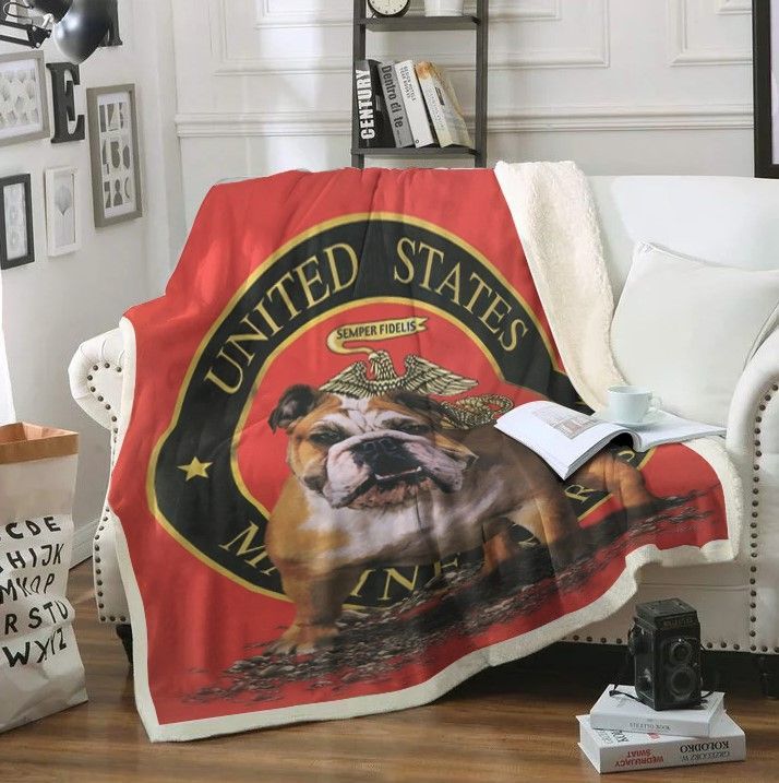 Marine Bulldog Sherpa Fleece Blanket