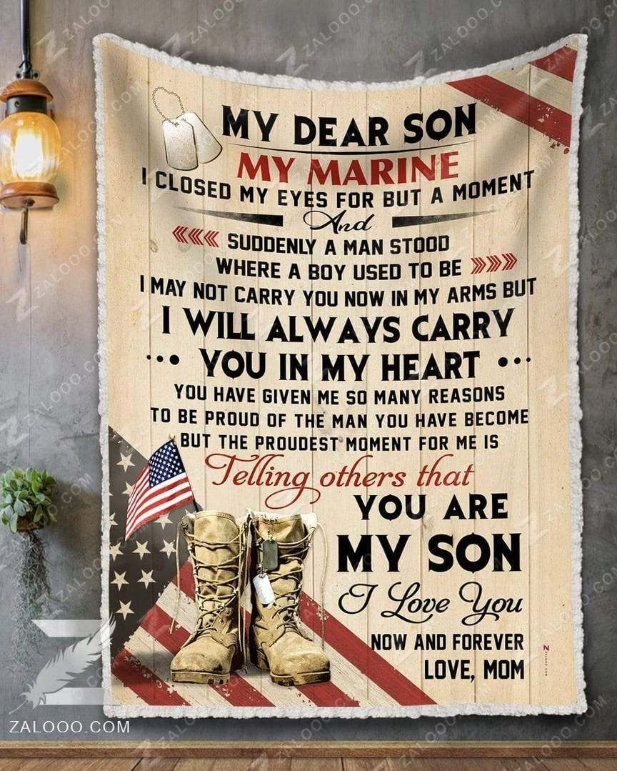 Marine Son Mom I Closed My Eyes Sherpa Fleece Blanket