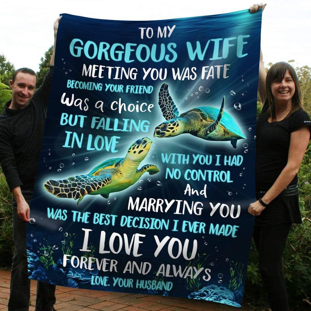 Marrying You Was The Best Decision Turtle Fleece Blanket Gift For Wife
