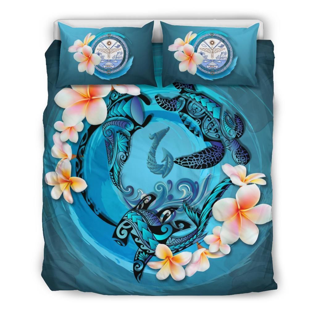 Marshall Islands Blue Plumeria Animal Tattoo Bedding Set