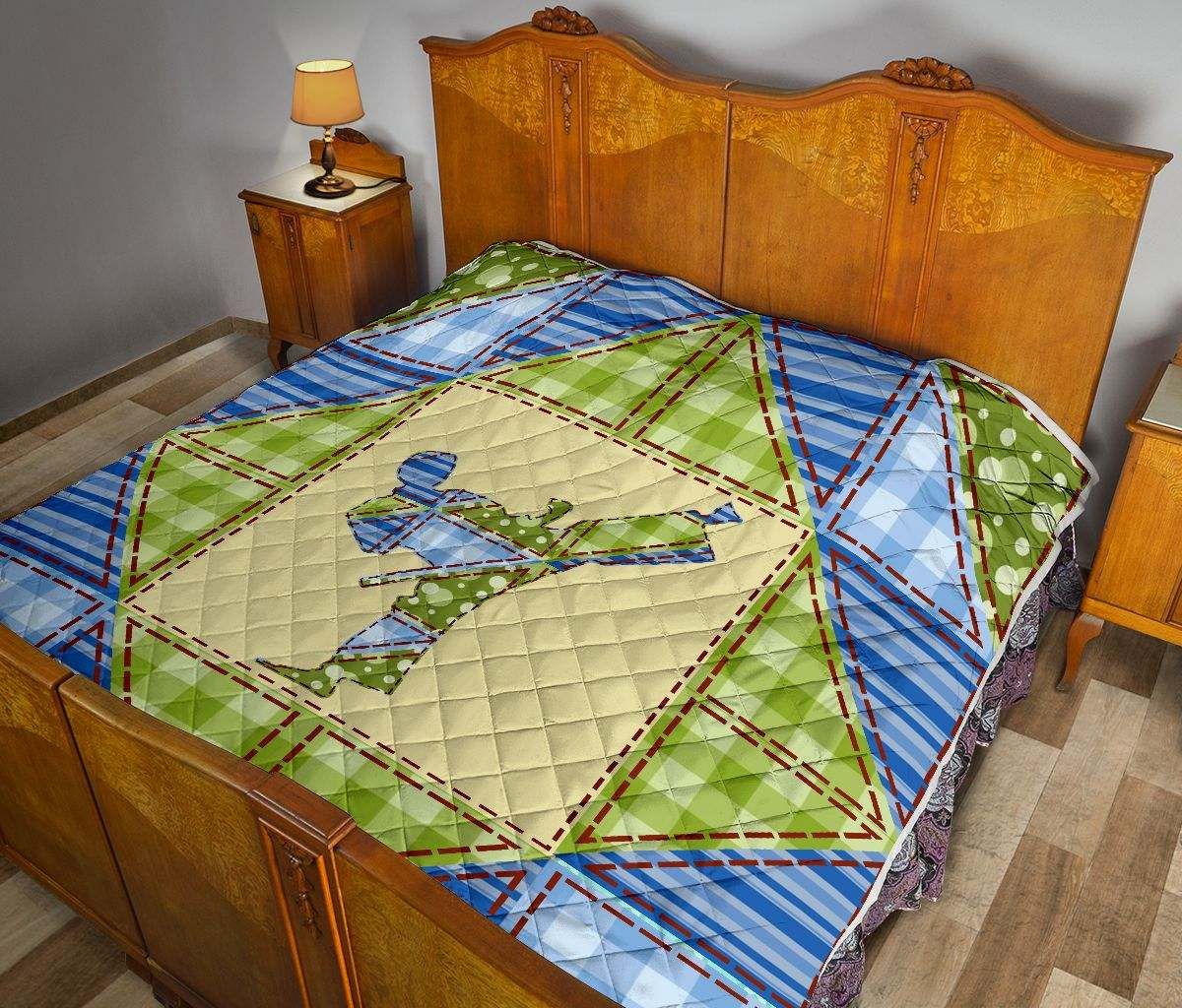 MARTIAL ARTS MAN FLOWER PATTERN BLUE QUILT DHC281110976DD