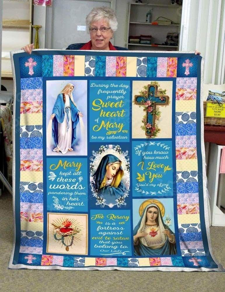 Mary Rosary Sherpa Fleece Blanket