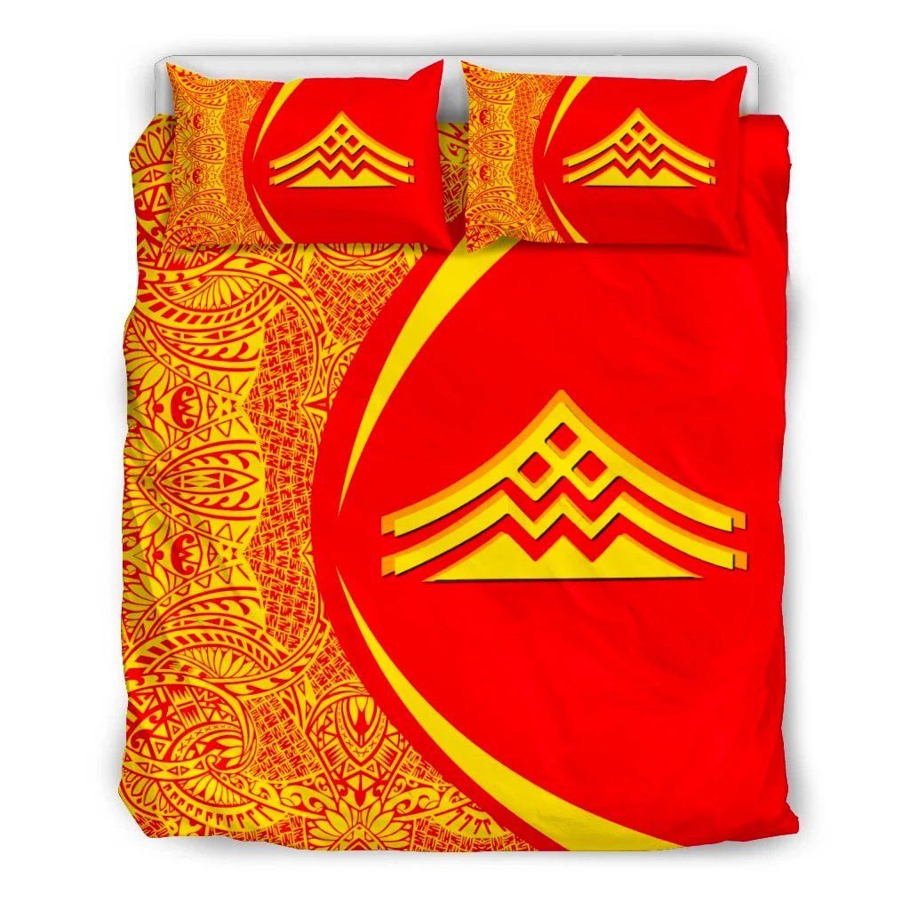 Mauna Kea Volcano Polynesian Circle Style Red And Yellow Bedding Set