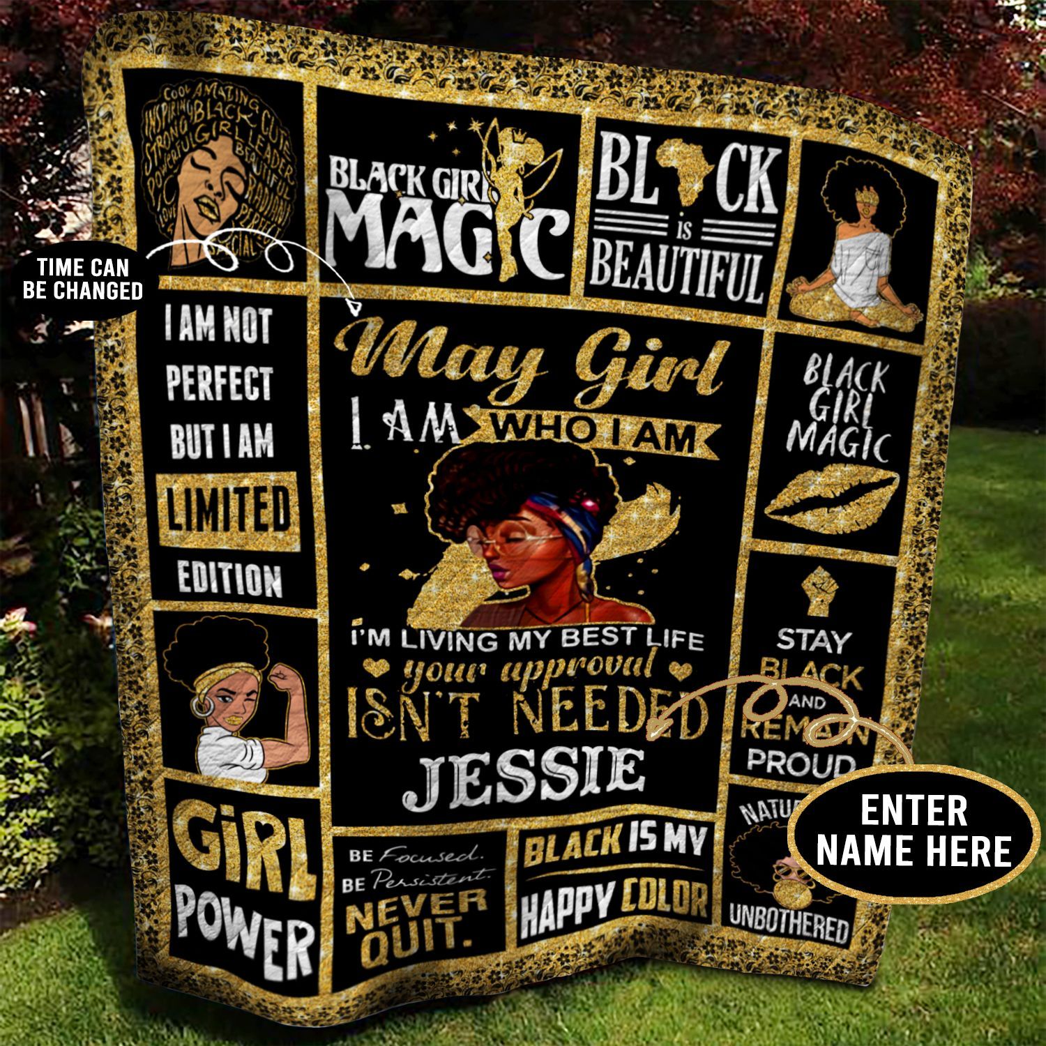 May Black Girl Personalized Quilt Blanket BBB030606NB