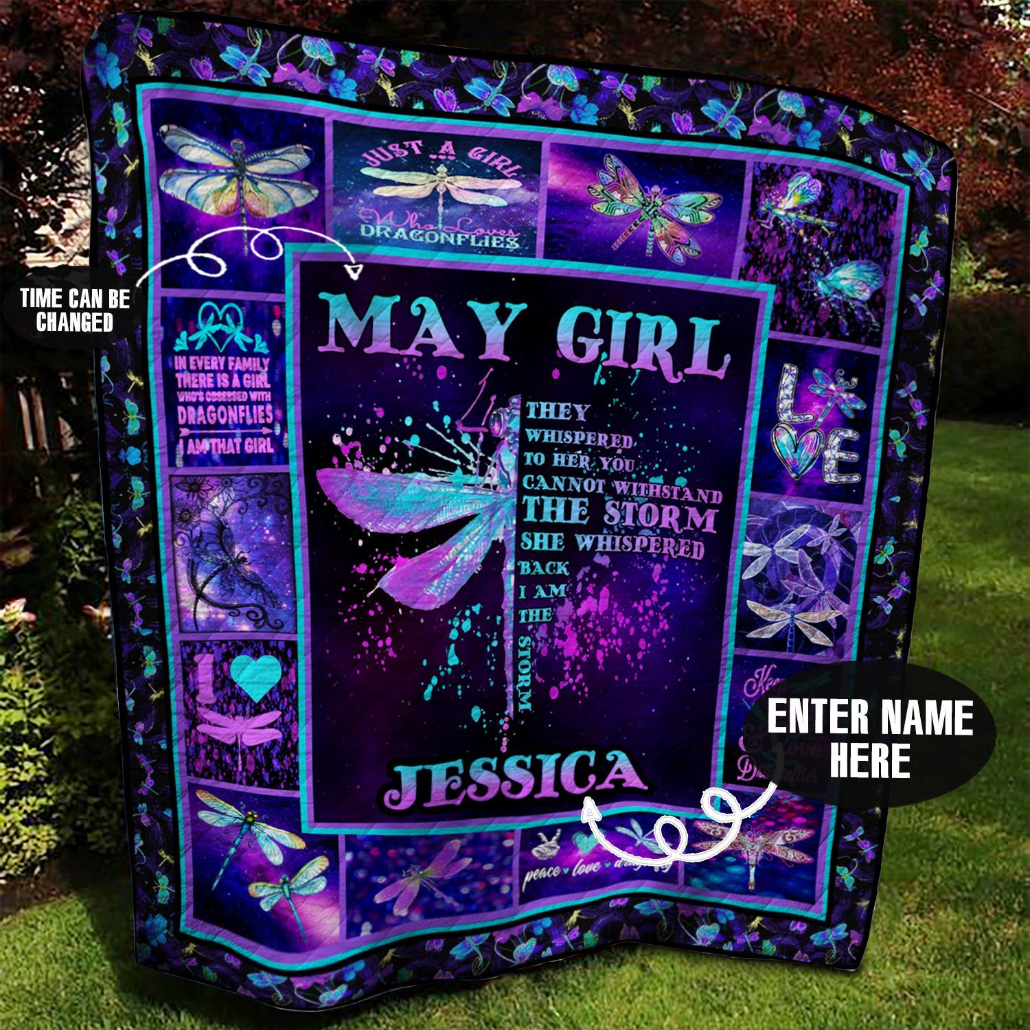 May Dragonfly Personalized Quilt Blanket BBB050669HT