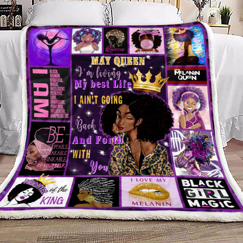 May Girl Black Queen Fleece Blanket