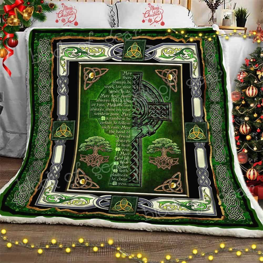 May God Fill Your Heart With Gladness To Cheer You Irish Celtic Cross Fleece Blanket