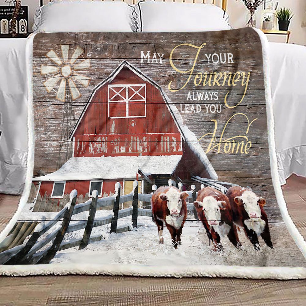 May Your Journey Always Lead You Home Hereford Cattle Fleece Blanket