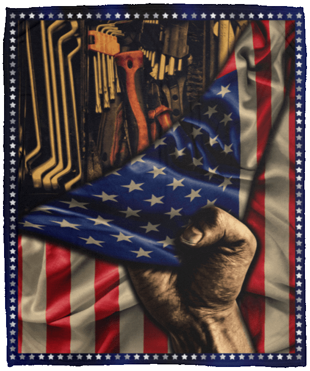 Mechanic American Flag Sherpa Fleece Blanket