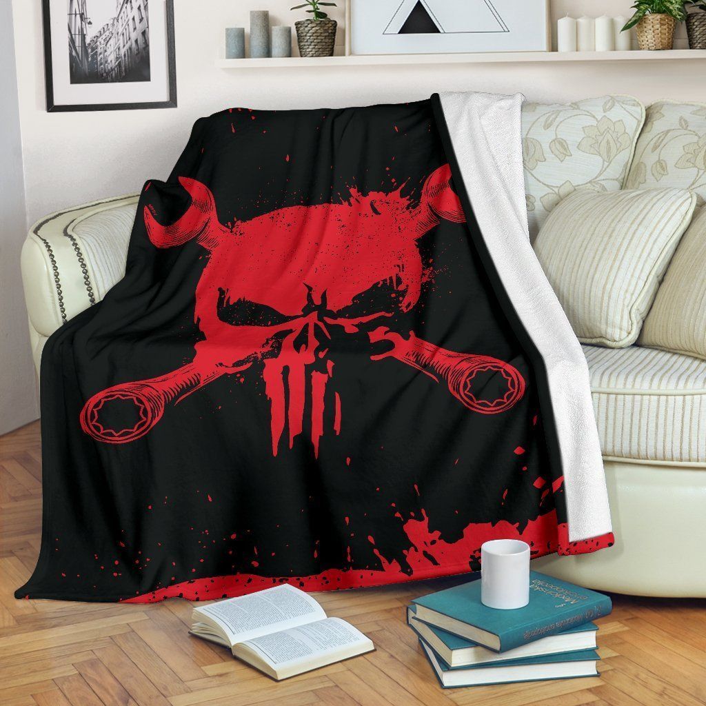 Mechanic Skull Sherpa Fleece Blanket