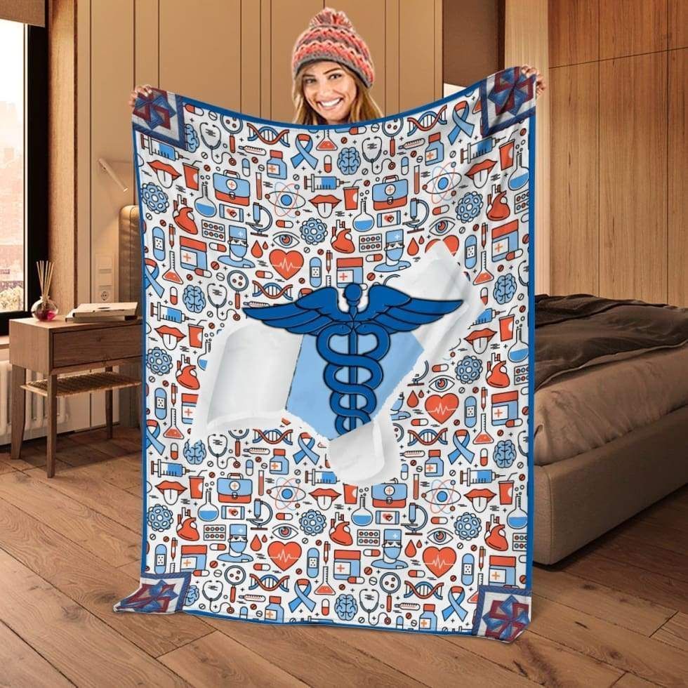 Medical Symbols Fleece Blanket Great Gift For Nurse