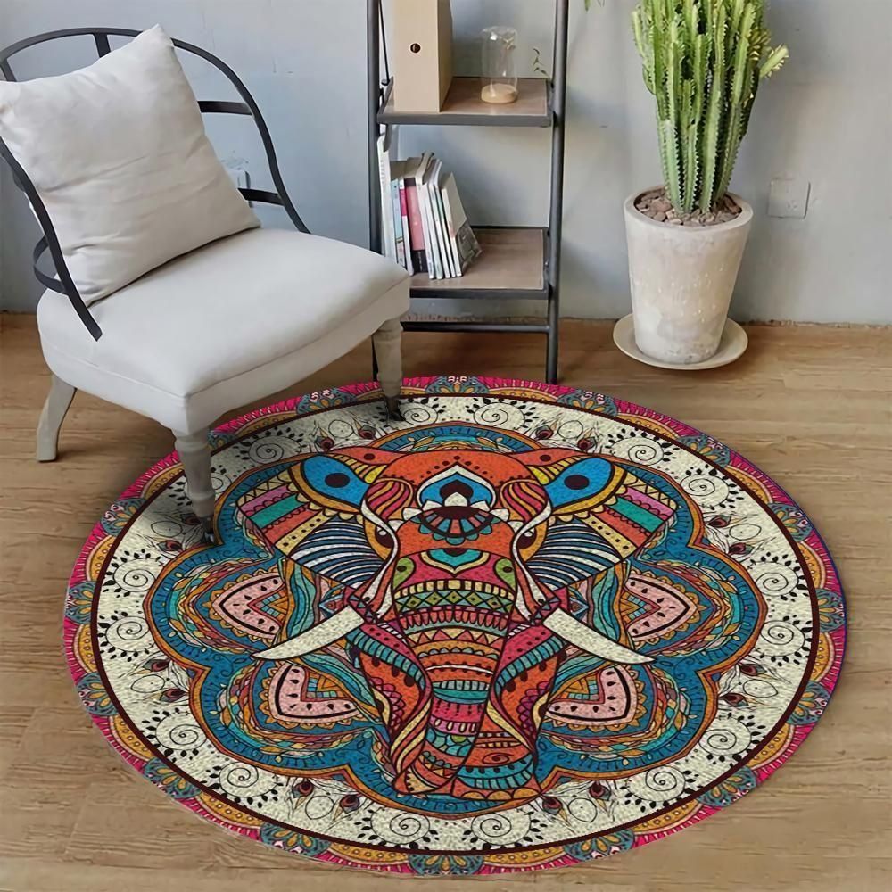 Meditation Elephant Round Carpet