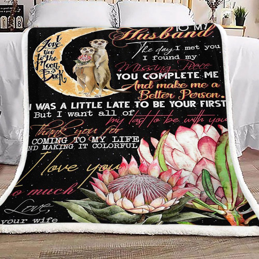 Meerkat Flower To My Husband Sherpa Fleece Blanket