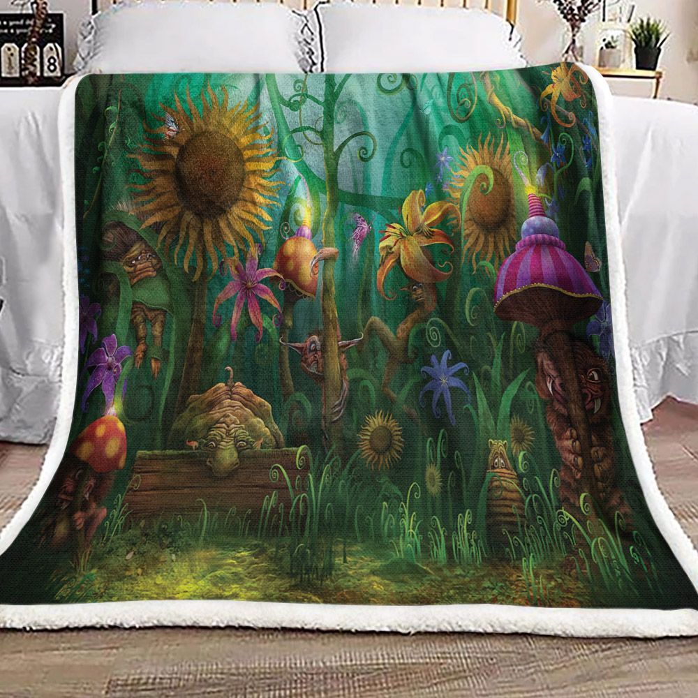 Meet The Imaginaries Sunflower Mushroom Sherpa Fleece Blanket