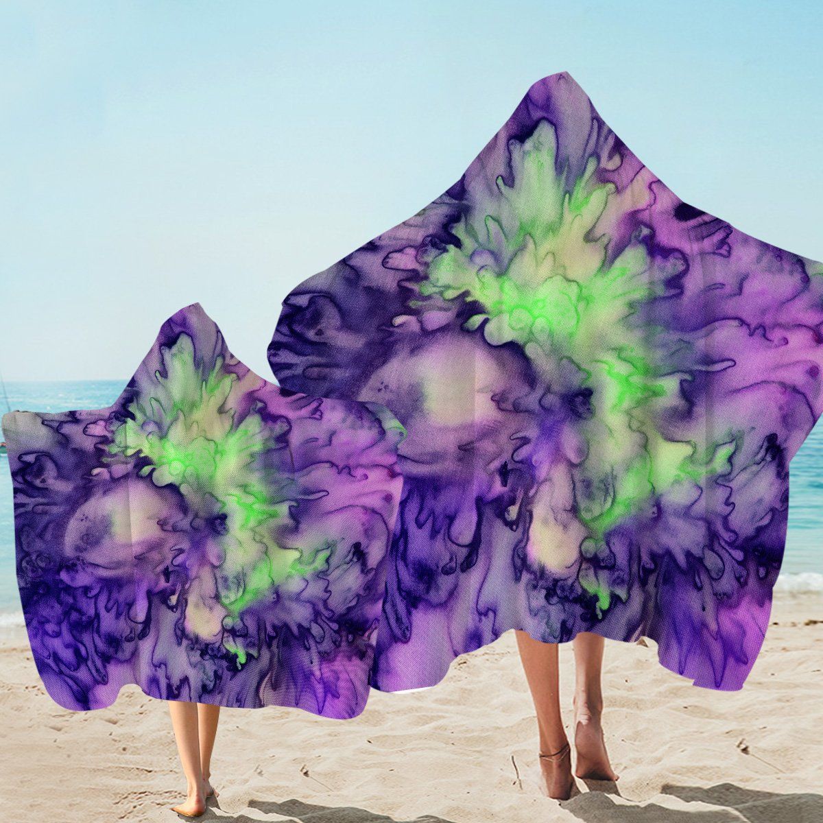 Melting Chemical Purple Green Liquid Printed Hooded Towel
