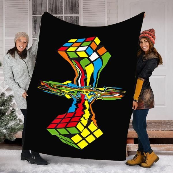 Melting Rubiks Cube Sherpa Fleece Blanket