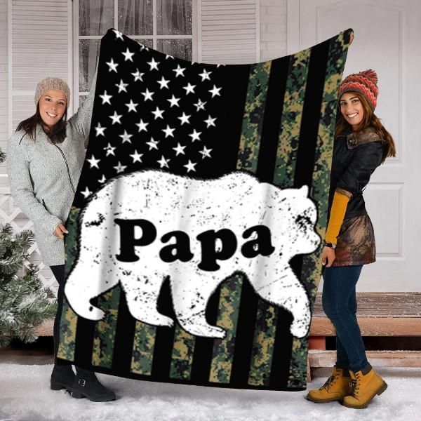 Mens Papa Bear Camouflage Sherpa Fleece Blanket