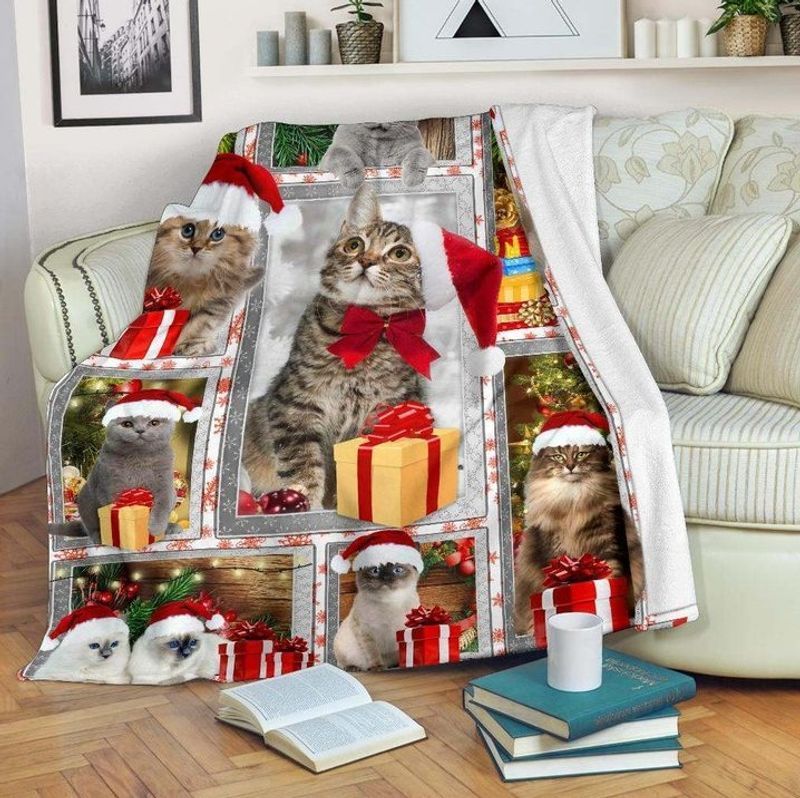 Meow Meow Cat Merry Christmas Sherpa Fleece Blanket