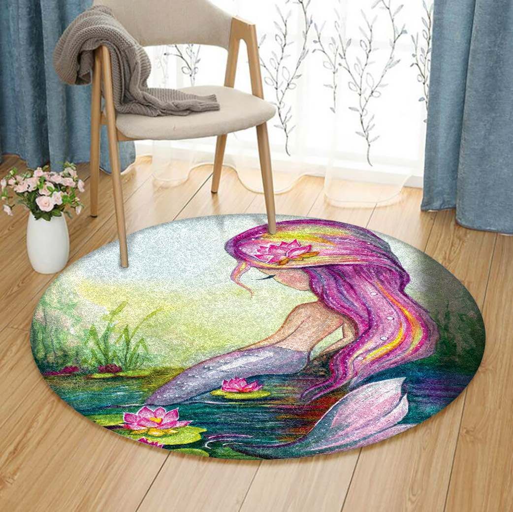 Mermaid And Lotus Round Carpet