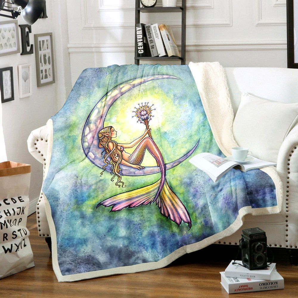 Mermaid And Moon Sherpa Fleece Blanket