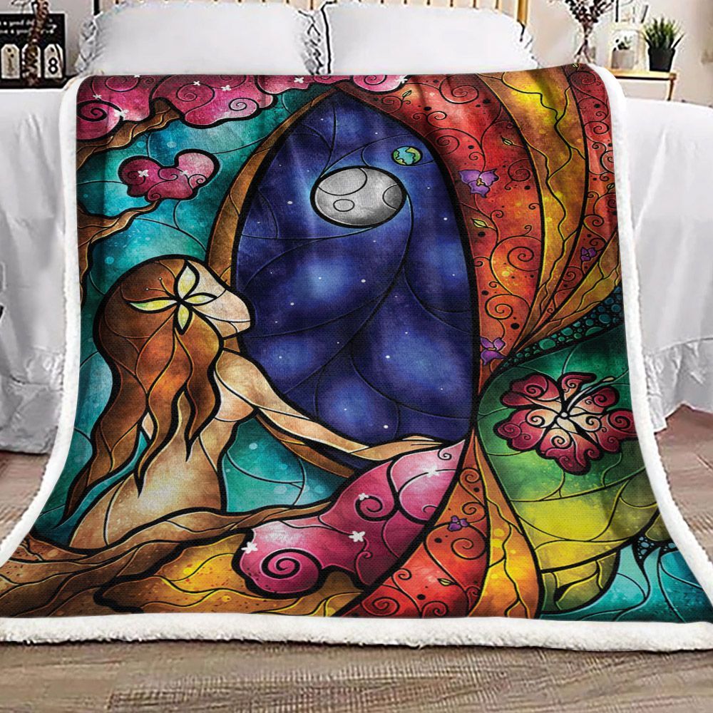 Mermaid And Moon Sherpa Fleece Blanket
