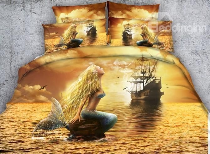 Mermaid And Ship Bedding Set
