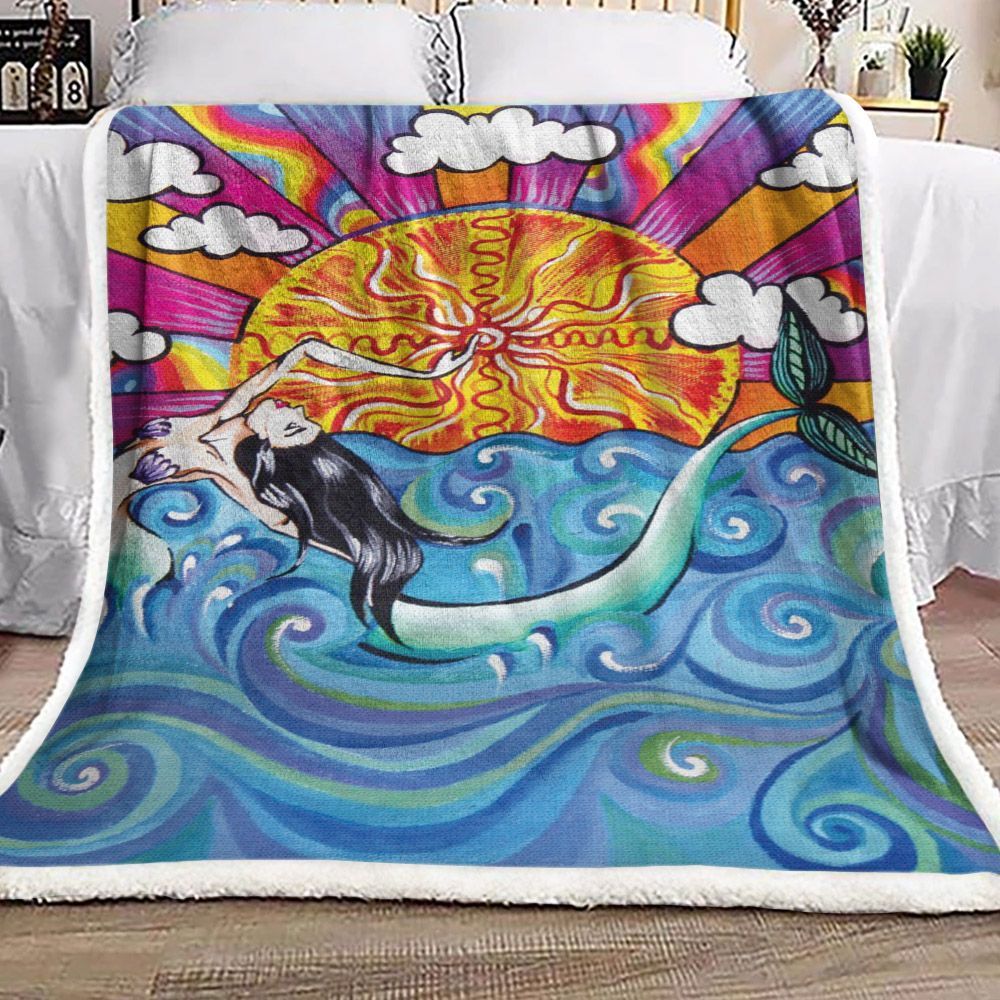 Mermaid And The Sun Sherpa Fleece Blanket