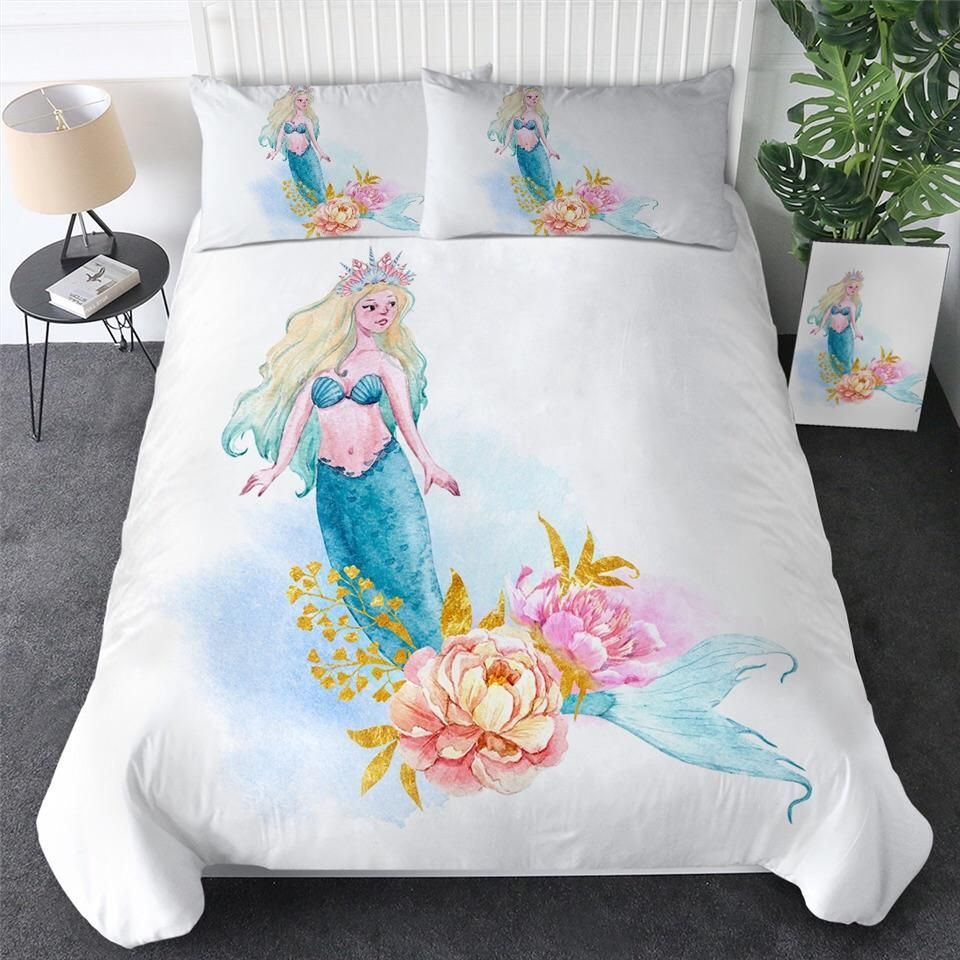 Mermaid Coming Out Of Flowers Bedding Set