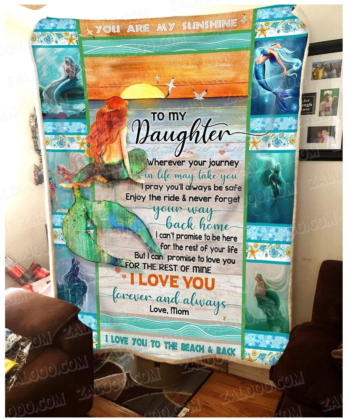 Mermaid Daughter Mom Wherever Your Journey In Life May Take You Sherpa Fleece Blanket