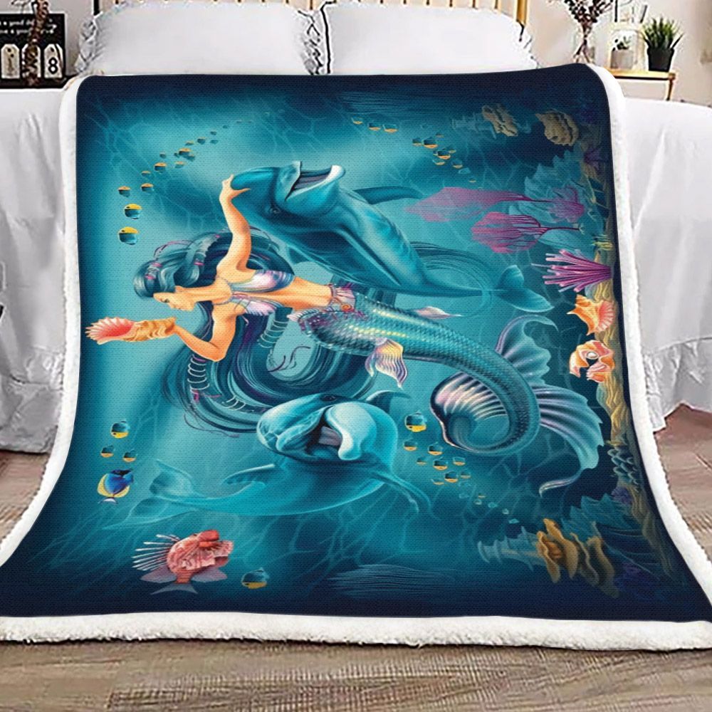 Mermaid Dolphin Sherpa Fleece Blanket